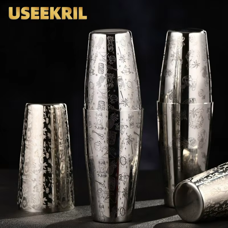Bar Cocktail Shaker Boston Shaker acier inoxydable gravure Shaker Bar accessoire barman outils pour la maison et le Bar