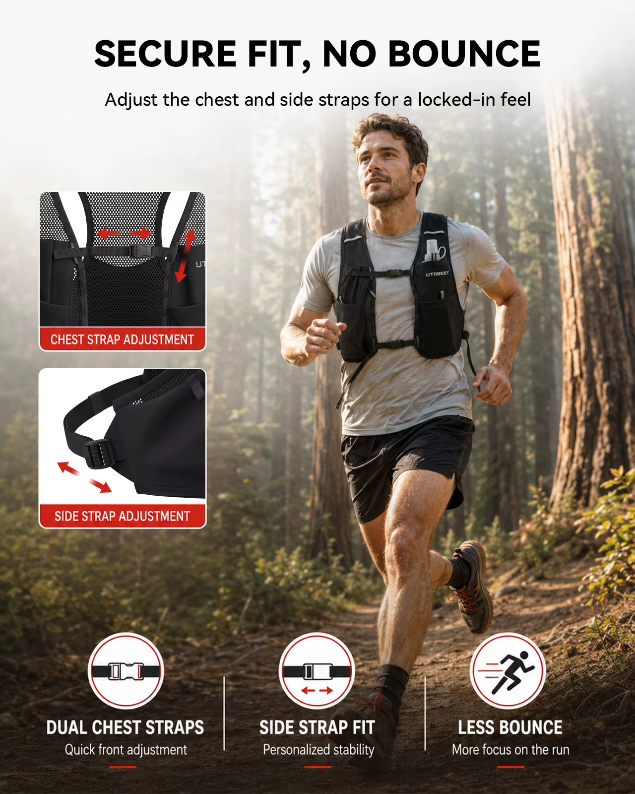 UTOBEST UTR112 Gilet de course sur sentier Pack d'hydratation ultra léger