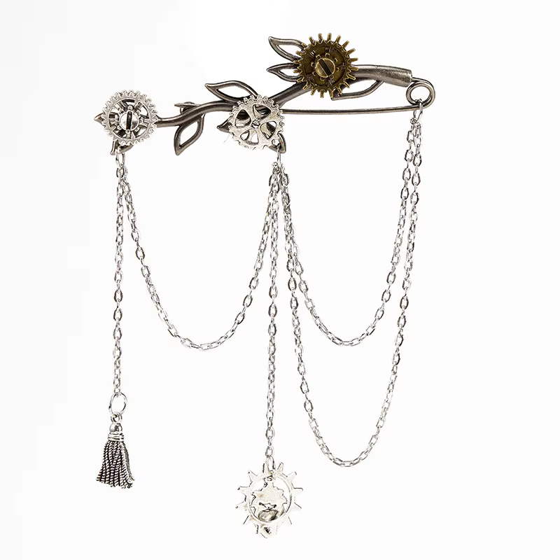 Broche vintage feuille de branche à pampilles, épingles de revers chaîne style punk, bijoux de mode pour femmes et hommes, accessoire décoratif