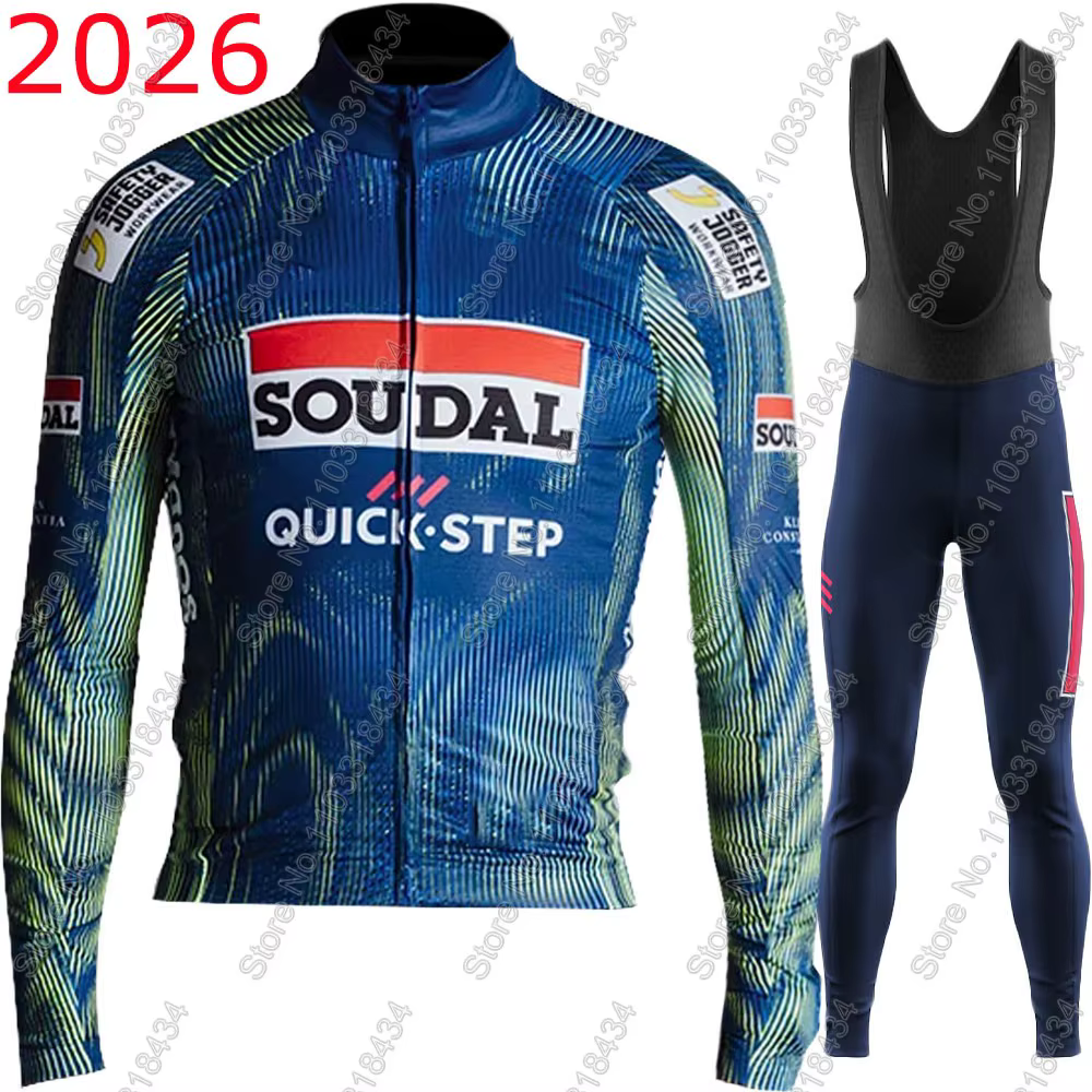 Soudal Quick Step 2026 équipe cyclisme maillot ensemble vêtements costume hommes été hiver belgique à manches longues vtt vélo route pantalon bavoir Ropa