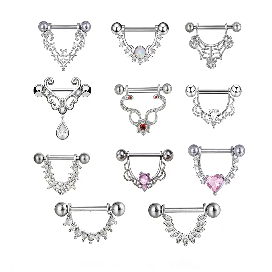 Lot de 2 Piercings de téton en titane 16G 14G avec zircon cubique, anti-allergiques, pour femme, accessoires sexy