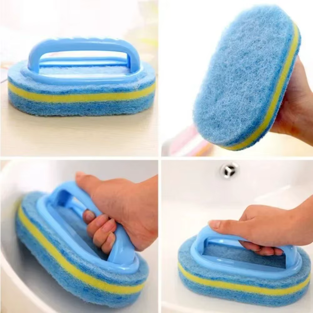 Éponge de nettoyage multifonctionnelle avec poignée pour cuisine, salle de bain, carrelage, verre, baignoire, élimination des taches, design ergonomique