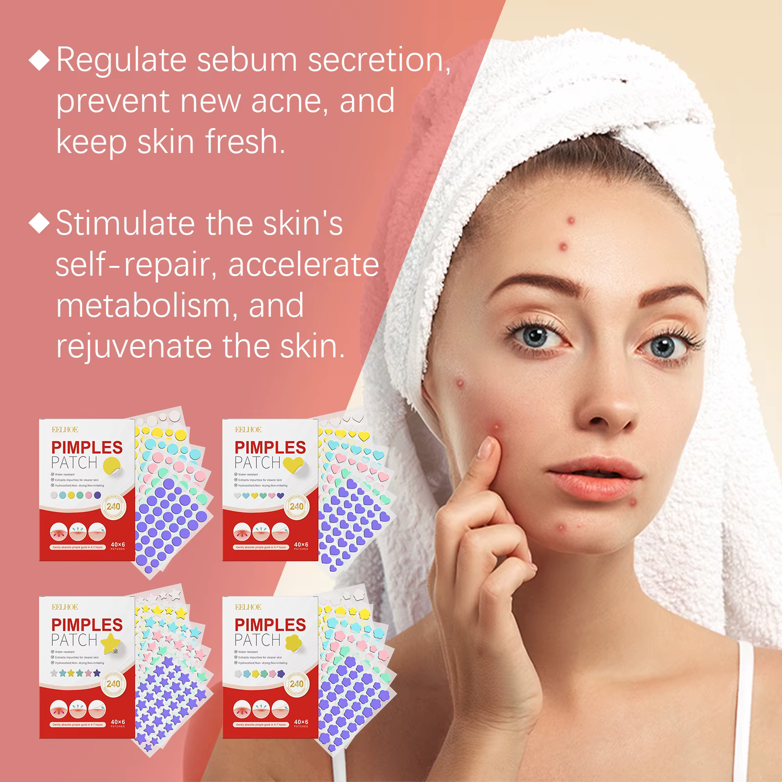 Nouveaux Patchs Anti-Acné Haut de Gamme à l'Acide Salicylique (240 Pièces) – Forme Points d'Acné – Hydratants pour Couvrir les Boutons et les Imperfections