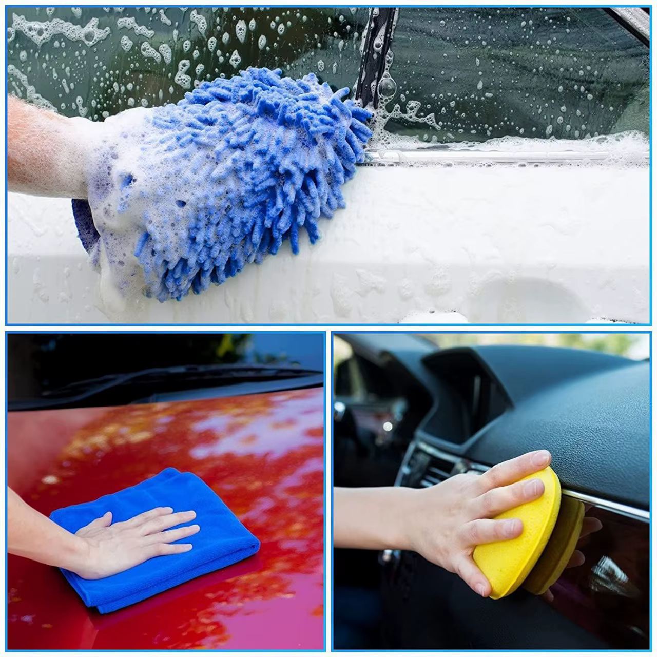 Kit de détail de voiture, ensemble de brosses de détail de voiture, kit de lavage de voiture, accessoires de voiture, kit d'outils de nettoyage de voiture pour intérieur, extérieur, roues