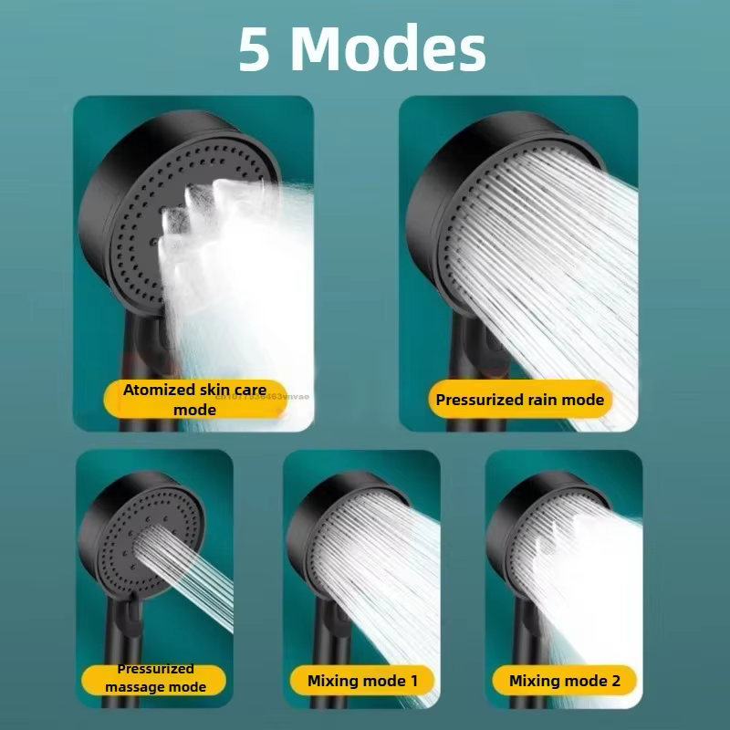 Pommeau de douche noir, 5 Modes, haute pression réglable, économie d'eau, Massage de l'eau, accessoires de salle de bains