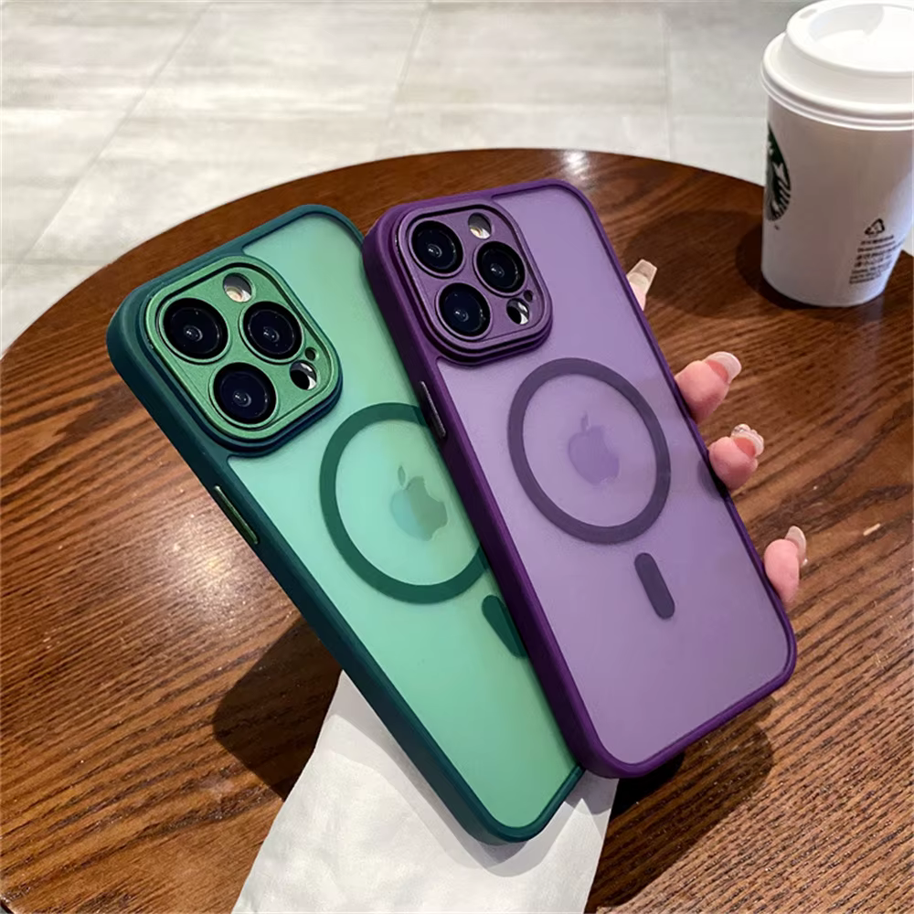 Étui de Protection d'objectif pour iPhone 11 12 13 Proa Mx mini 15 16 Plus iPhone 16 15 14, couverture de Charge sans fil Magsafe translucide mate