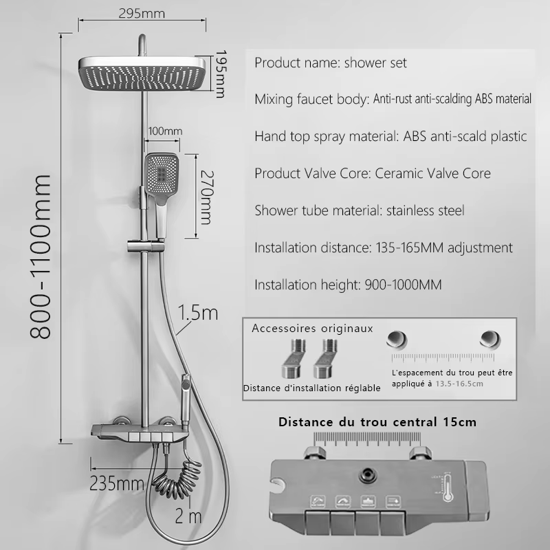 Ensemble de douche de salle de bains noir, touches de Piano, système de douche antirouille ABS, baignoire murale, mélangeur chaud et froid, robinet de douche de pluie Accessoires de salle de bains d'é