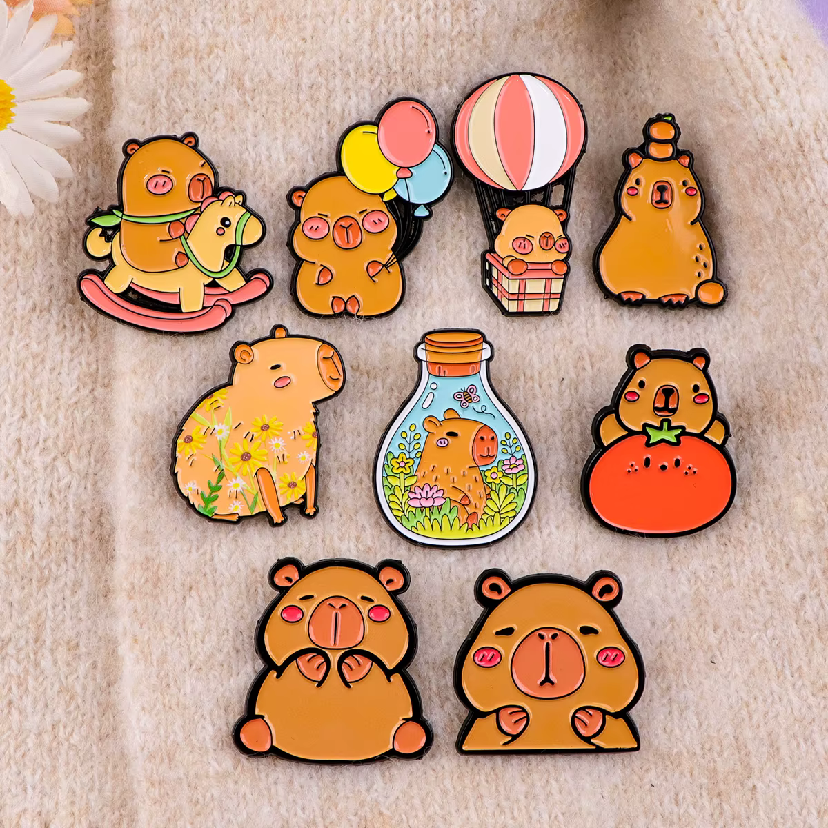 Broche Capybara en émail, Badges d'animaux de dessin animé sur sac à dos, broches pour femmes et hommes, épingles à revers, accessoires de Cosplay, cadeaux pour enfants