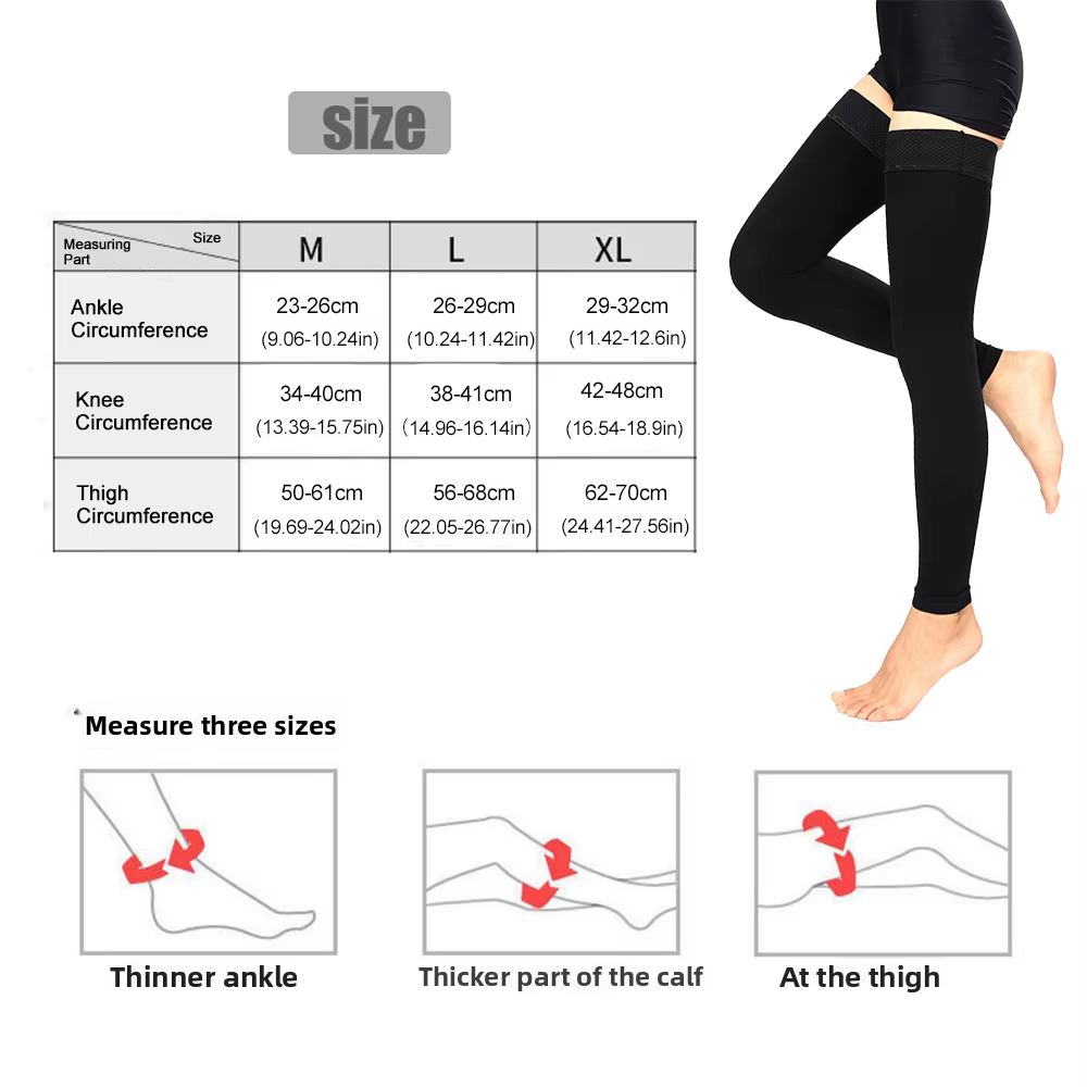 Chaussettes de compression unisexe grande taille niveau 2 (23-32 mmHg) montantes jusqu'aux cuisses pour le soulagement