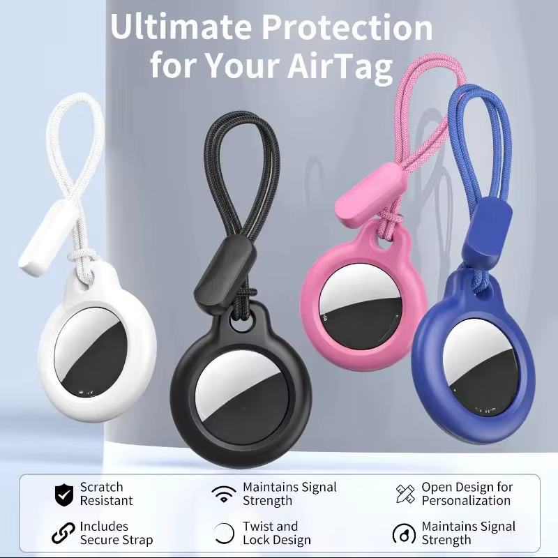 Étui de protection AirTag avec lanière, résistant aux rayures, protection complète à 360 degrés, accessoire porte-clés AirTag, magasin AirTag