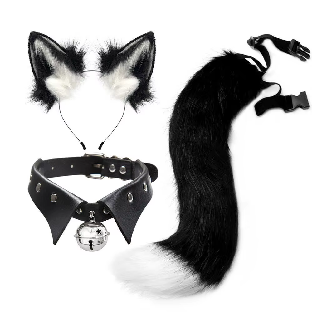 Ensemble d'accessoires de Costumes de Style gothique, collier de Style Steampunk, queue de couvre-chef, ensemble de 3 pièces, accessoires de Cosplay d'animaux de renard