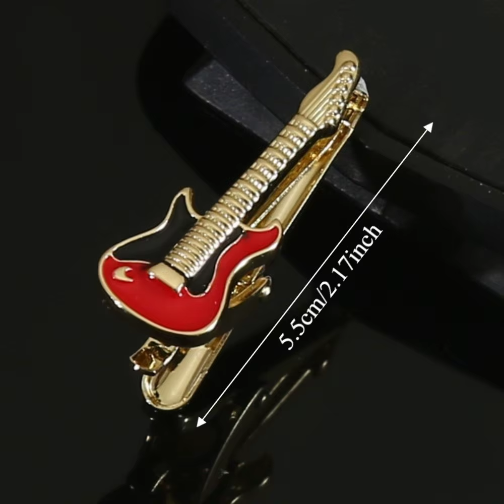 Pince à cravate créative en forme de guitare, série musicale punk hip-hop, épingle à cravate vintage en acier titane, accessoires de costume