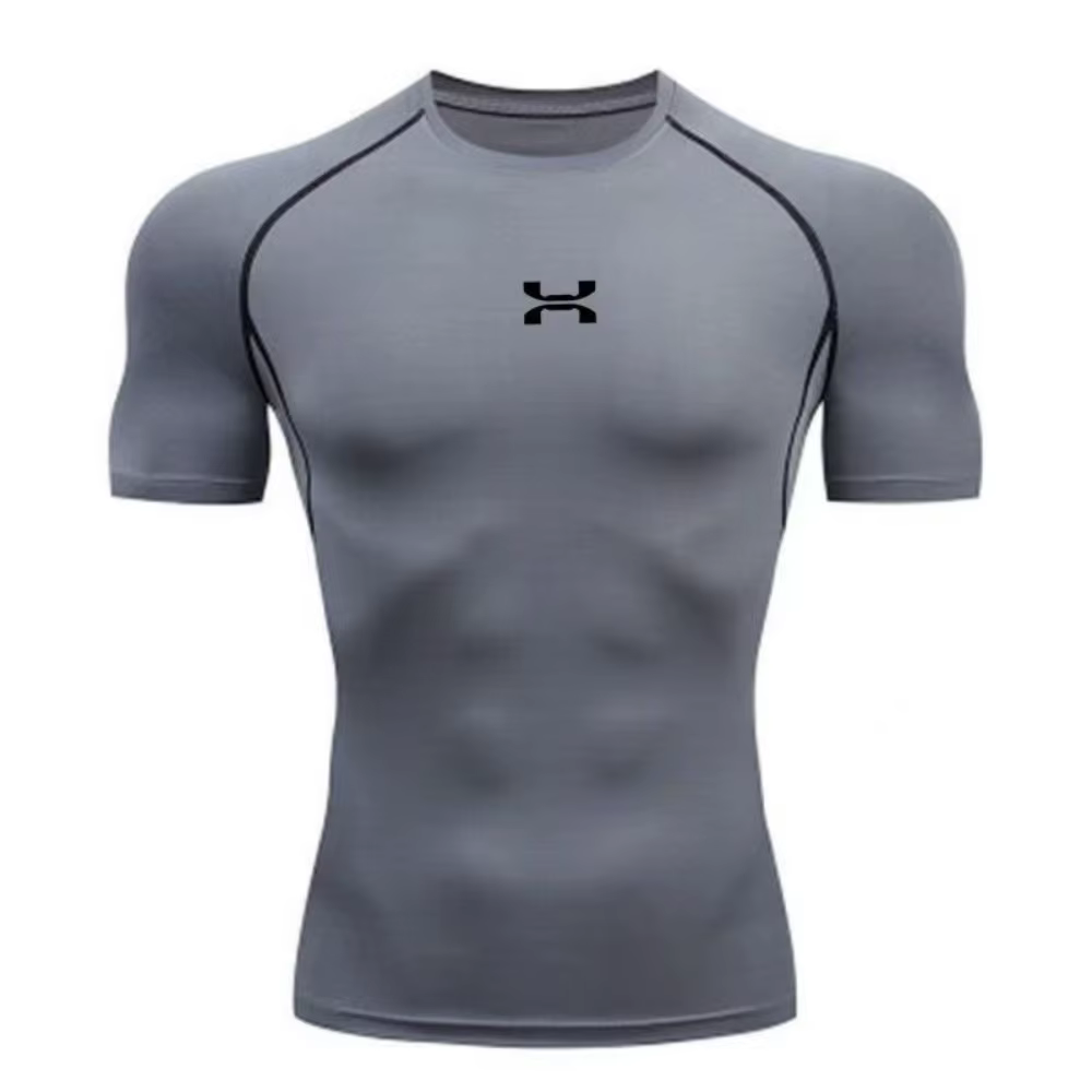 Vêtements de fitness, sweat-shirt de compression d'été à manches courtes pour hommes