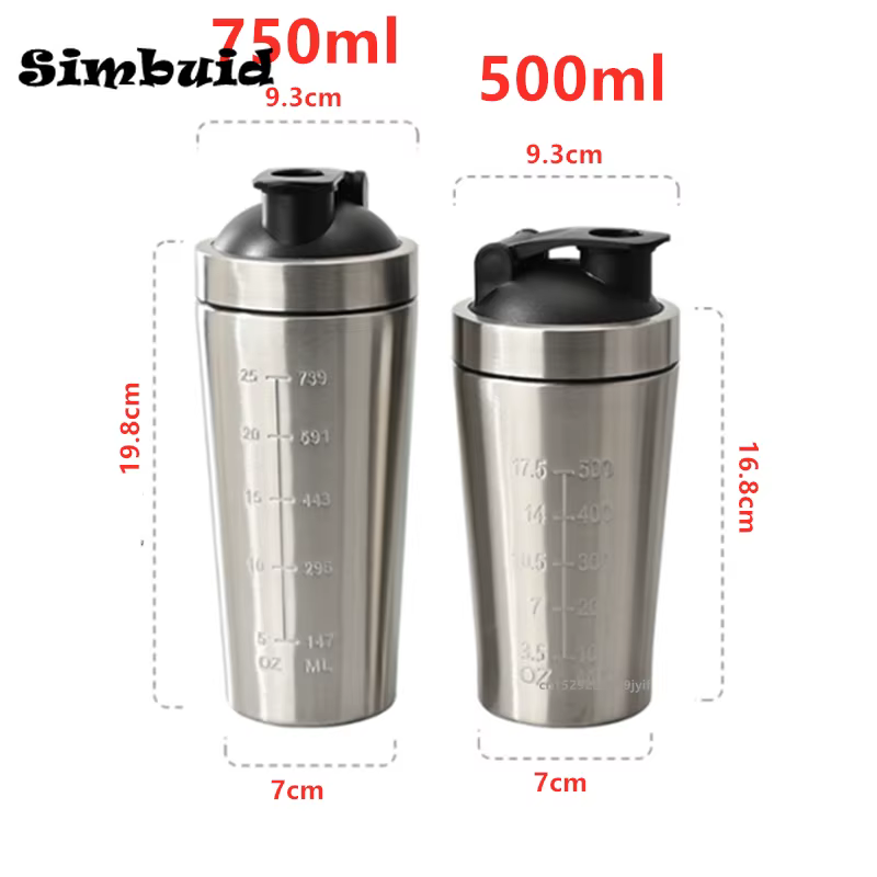 Bouteille Shaker de poudre de protéines en acier inoxydable de 500/750ML