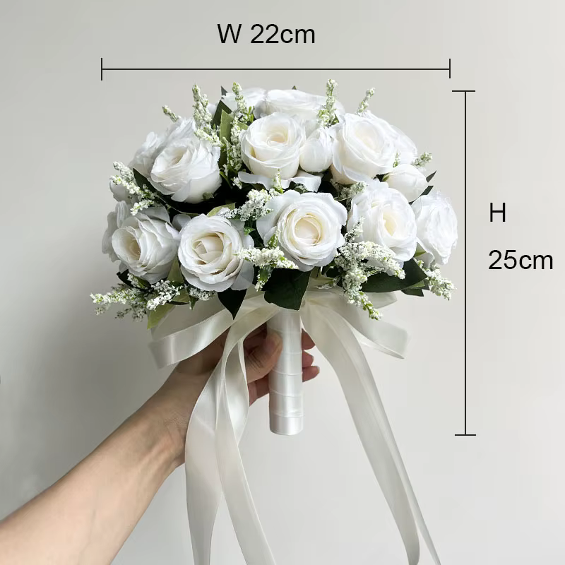 Bouquet de Mariée, Accessoires de Mariage, Fleurs Artificielles, Boutonnière de Demoiselle d'Honneur, Corsage de Marié, Décor de ix