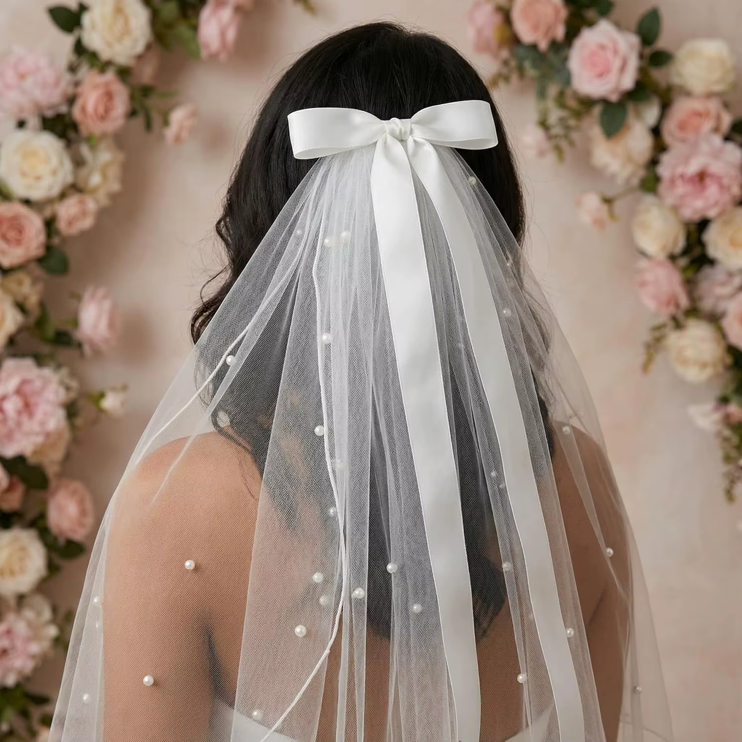 Voile de mariée blanc avec nœud, accessoire de fiançailles, pince à cheveux pour femme, accessoires de fête et de mariage