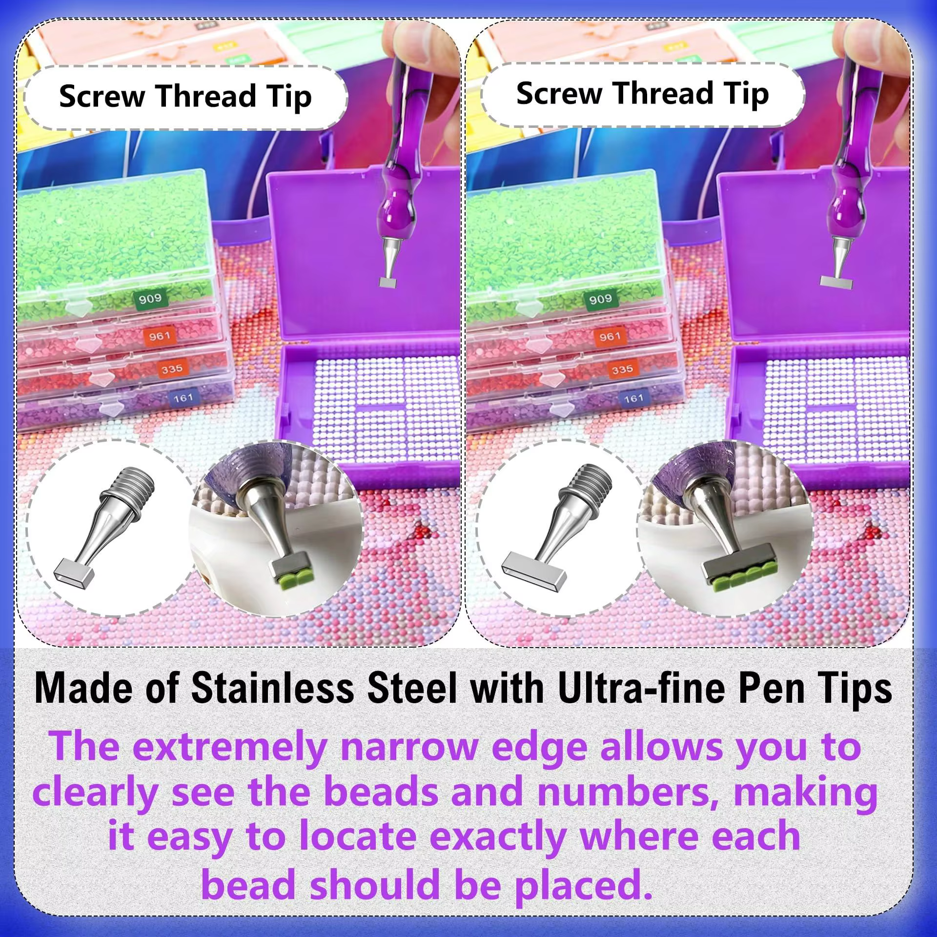 Outils de peinture au diamant DIY (avec pointes fines en acier filetées, pointes multiples 1/2/4 et pointes courbes), accessoires, plateau de peinture au diamant, rouleau, argile pour peinture au diam