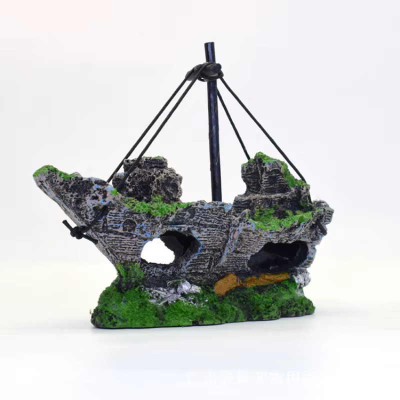 Décoration de paysage d'aquarium en résine, bateau coulé, accessoire pour aquarium, ornement de bureau pour la décoration de la maison