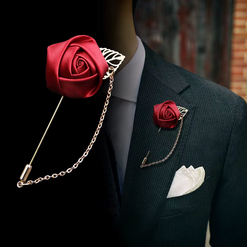 Boutonnières bordeaux accessoires de Mariage marié Corsage épinglettes ruban Rose fleur femmes boutonnière broche Mariage bal décor