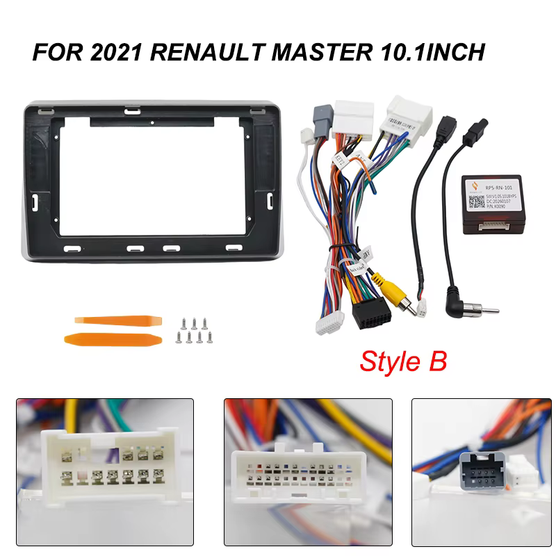 Pour Renault Master 2021 – Accessoires Auto : Écran Radio Android 10,1 Pouces, Cadre de Tableau de Bord en Plastique, Câbles et Faisceau Canbus