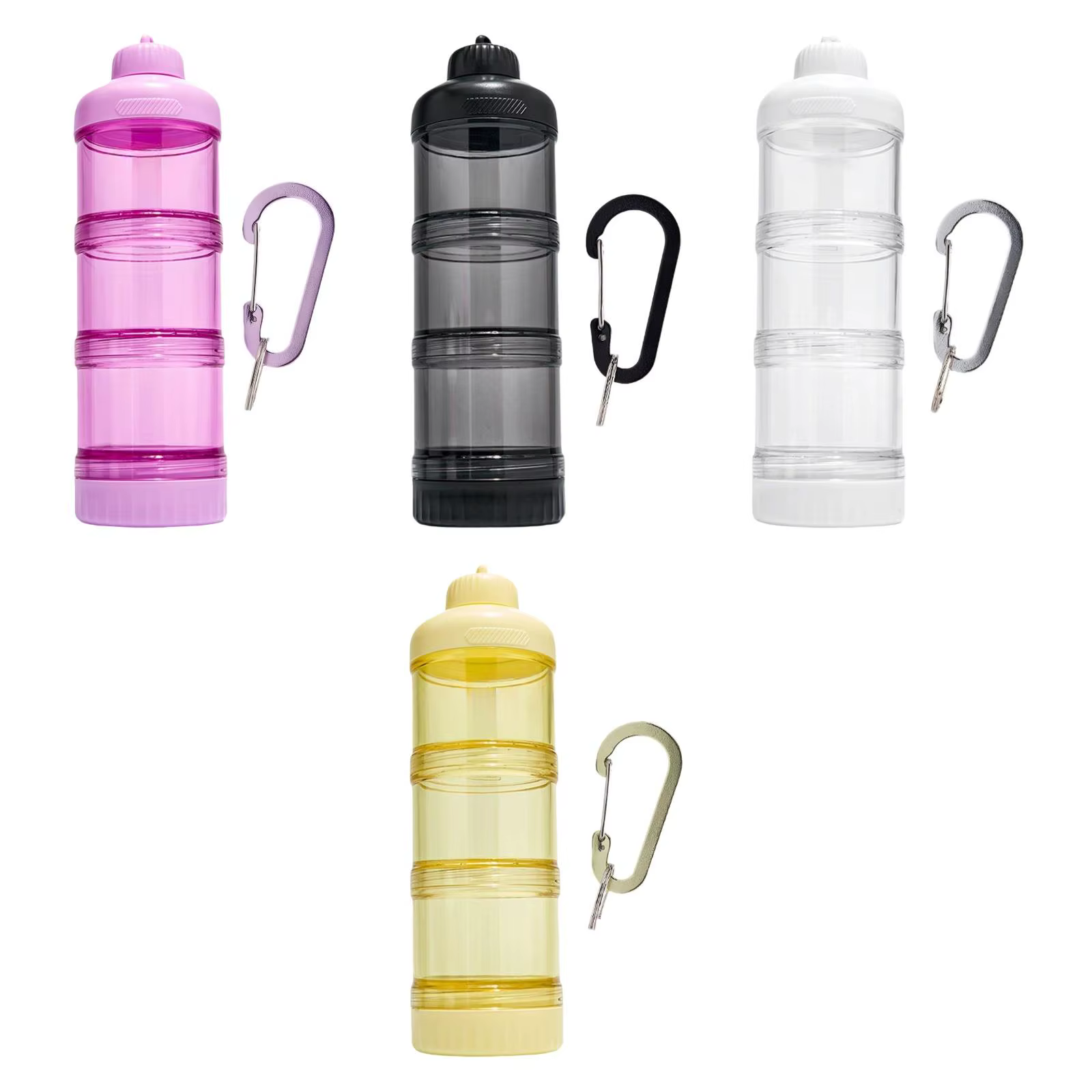 Conteneur de poudre de protéines pratique avec mousqueton
