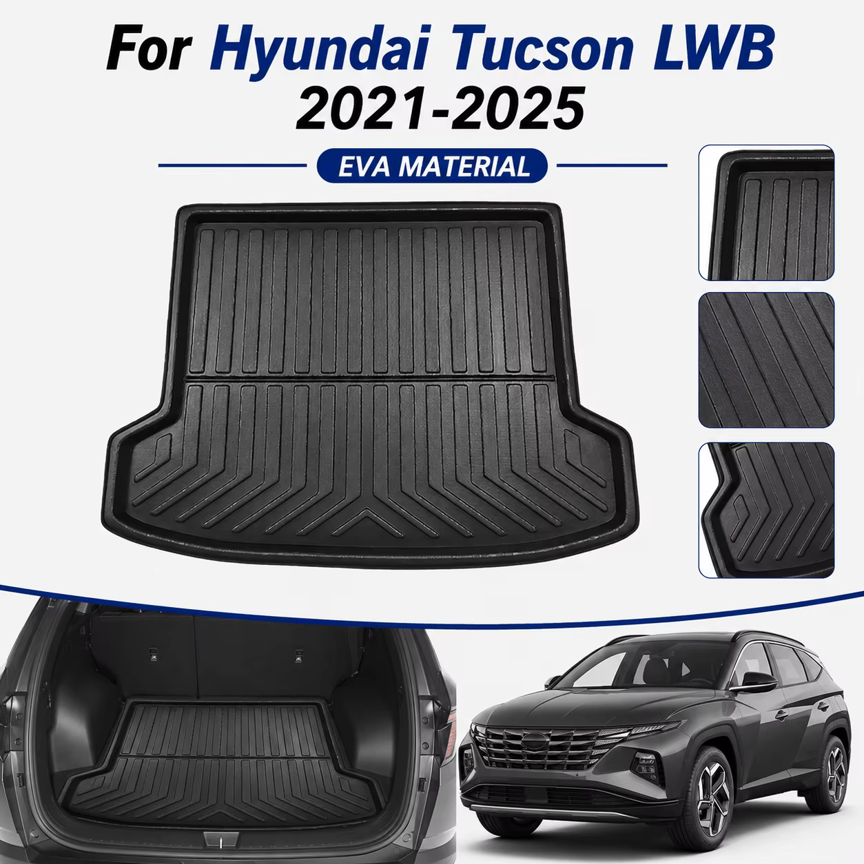 Tapis de coffre pour Tucson L-NX4 LWB 2021-2025 – Accessoires de protection anti-salissures, plateau de rangement, tapis de sol pour coffre de voiture