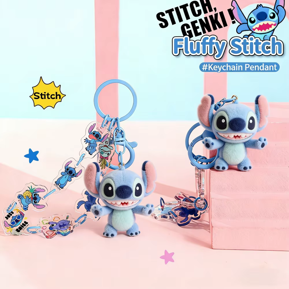 Poupée floquée authentique Disney Stitch, accessoire de clé de dessin animé Lilo & Stitch, ornement de sac, adapté à un usage quotidien et à la collection