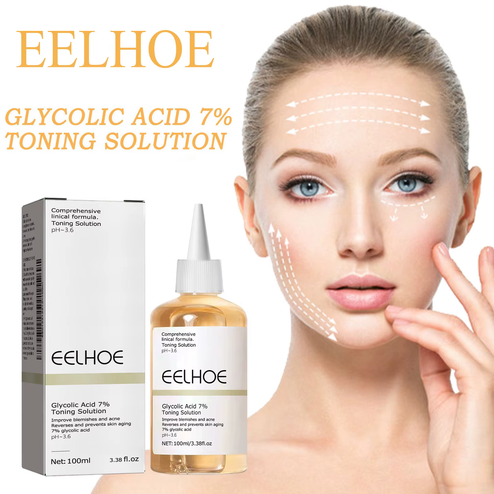 Solution tonifiante à l'acide glycolique 7%, dissolvant d'acné ordinaire, Lifting, raffermissant, rides, brillant, soins pour la peau du visage, Toner à l'acide glycolique