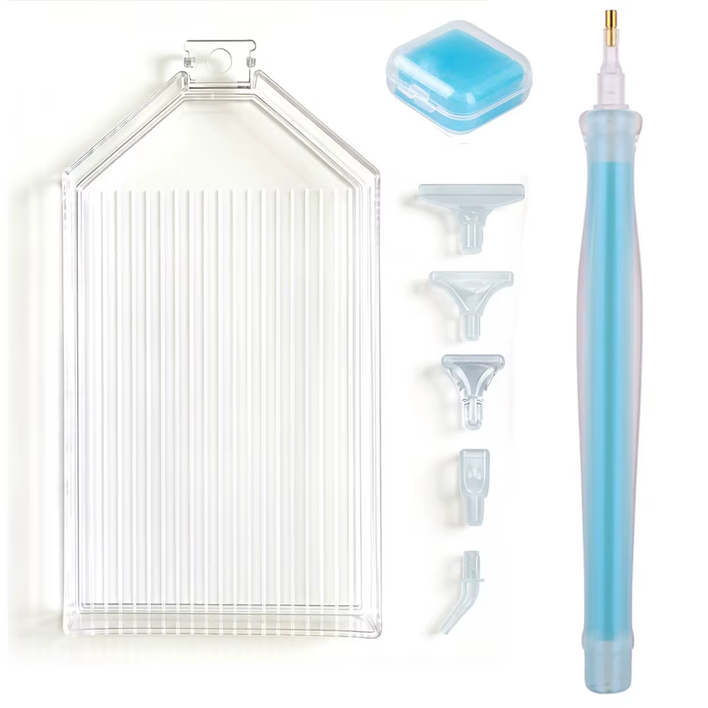 Accessoires de peinture diamant : Ensemble de plateaux pour stylos, outils de pose de strass pour nail art, stylos à points avec plateau de rangement, colle, argile et cire