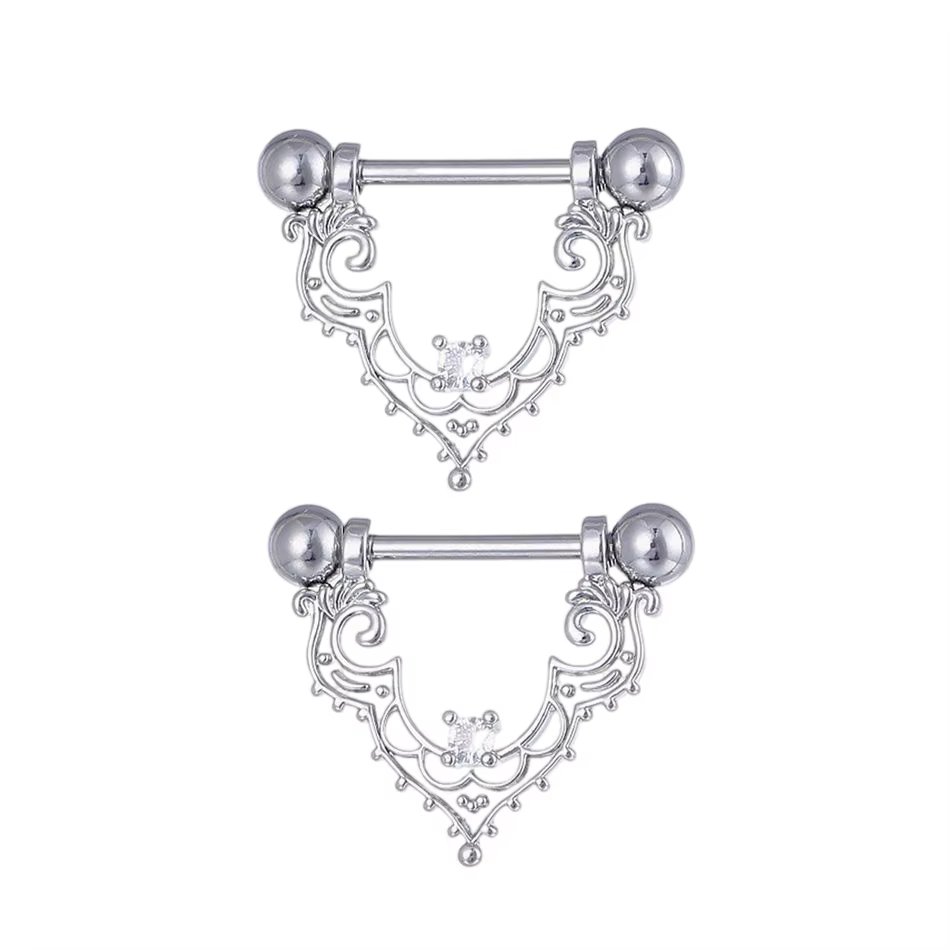 Lot de 2 Piercings de téton en titane 16G 14G avec zircon cubique, anti-allergiques, pour femme, accessoires sexy