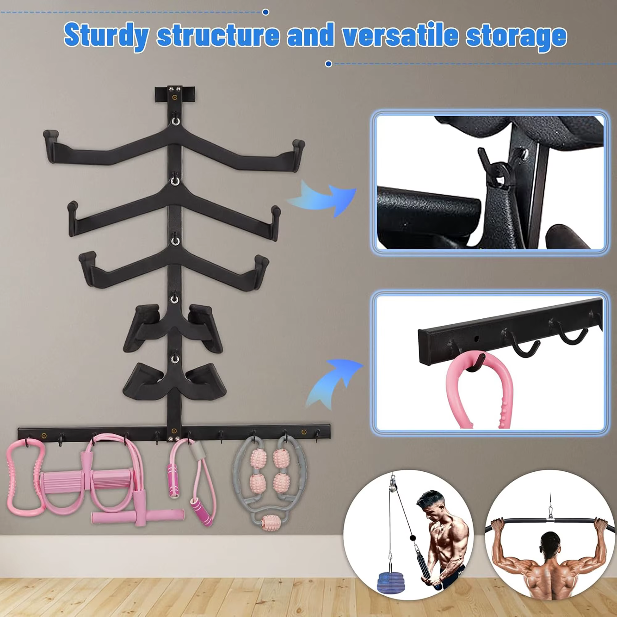 Support d'accessoires de gymnastique Lat Pull Down Bar, support de rangement de câbles pour accessoires Lat Pulldown pour Fitness de gymnastique à domicile Mag Grip