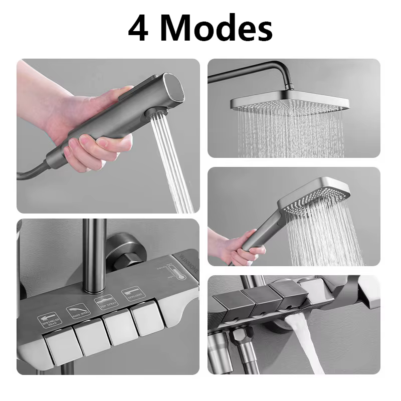 Ensemble de douche de salle de bains noir, touches de Piano, système de douche antirouille ABS, baignoire murale, mélangeur chaud et froid, robinet de douche de pluie Accessoires de salle de bains d'é