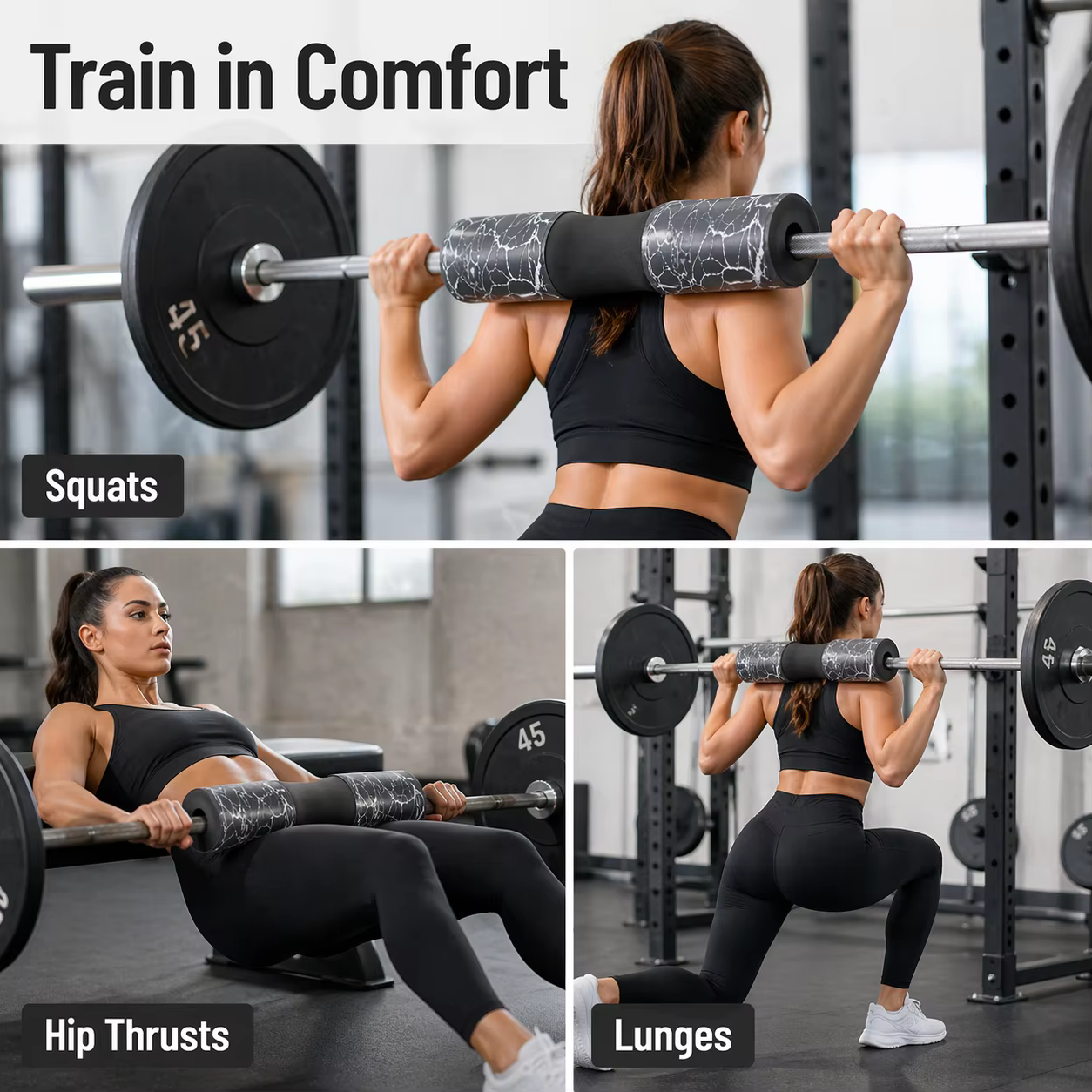 Coussin de squat pour barre avec sangles