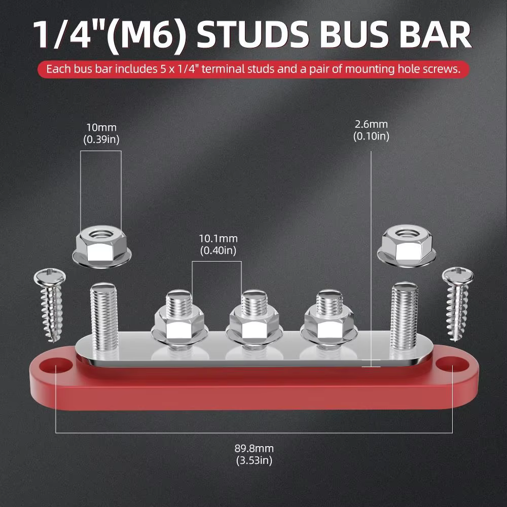 Bloc de Distribution d'énergie de barre omnibus 150A 48VDC avec couvercle, barre omnibus en cuivre, barre omnibus Automobile pour systèmes solaires automobiles marins