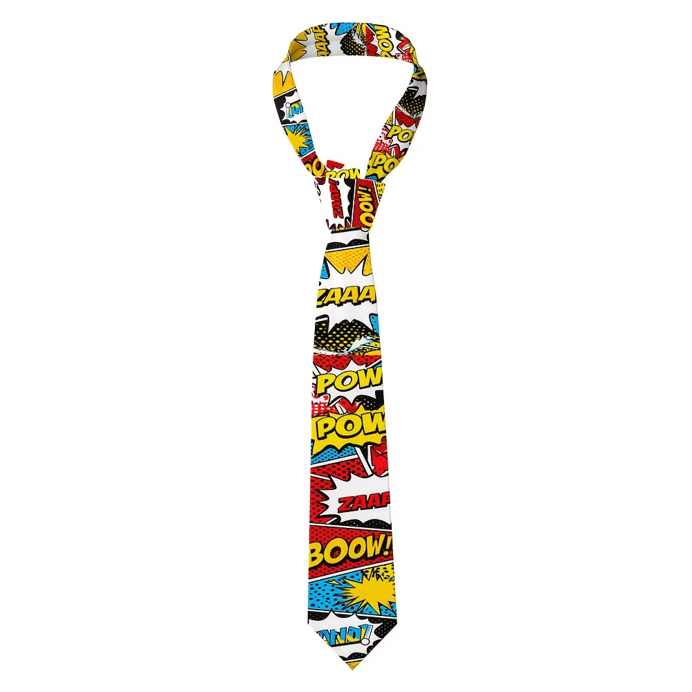 Cravate à imprimé de bande dessinée, un accessoire de mode décontracté et doux, facile à nettoyer, idéal comme cadeau pour les fêtes