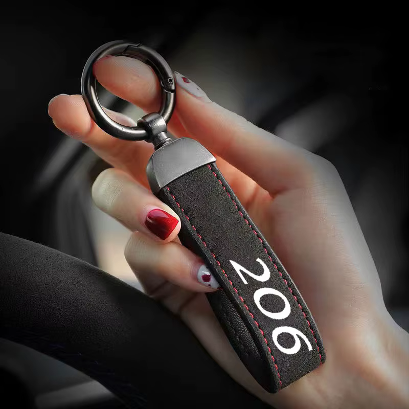 Porte-clés de voiture de luxe en cuir véritable, boucle de couleur Pure, cadeau, accessoires de voiture pour Peugeot 206