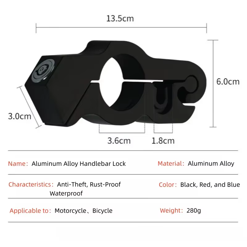 Poignée de guidon de moto en alliage d'aluminium, poignée de guidon de vélo électrique, verrou antivol pour scooter, guidon de vélo