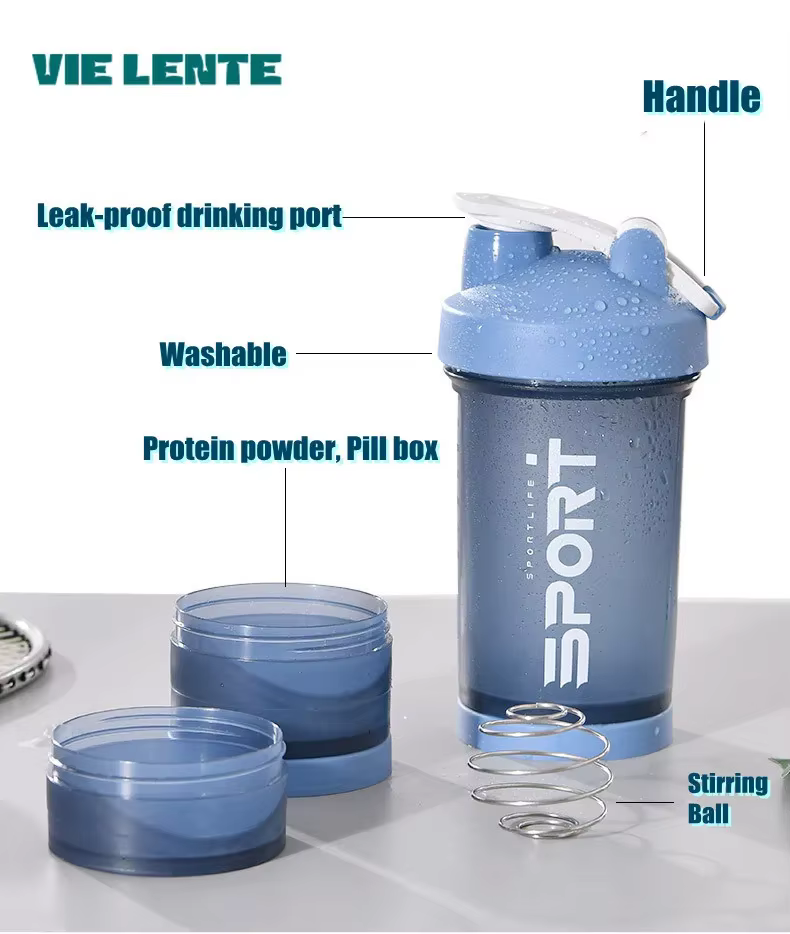 Bouteille Shaker de poudre de protéines d'eau de sport à 3 couches de 500ML