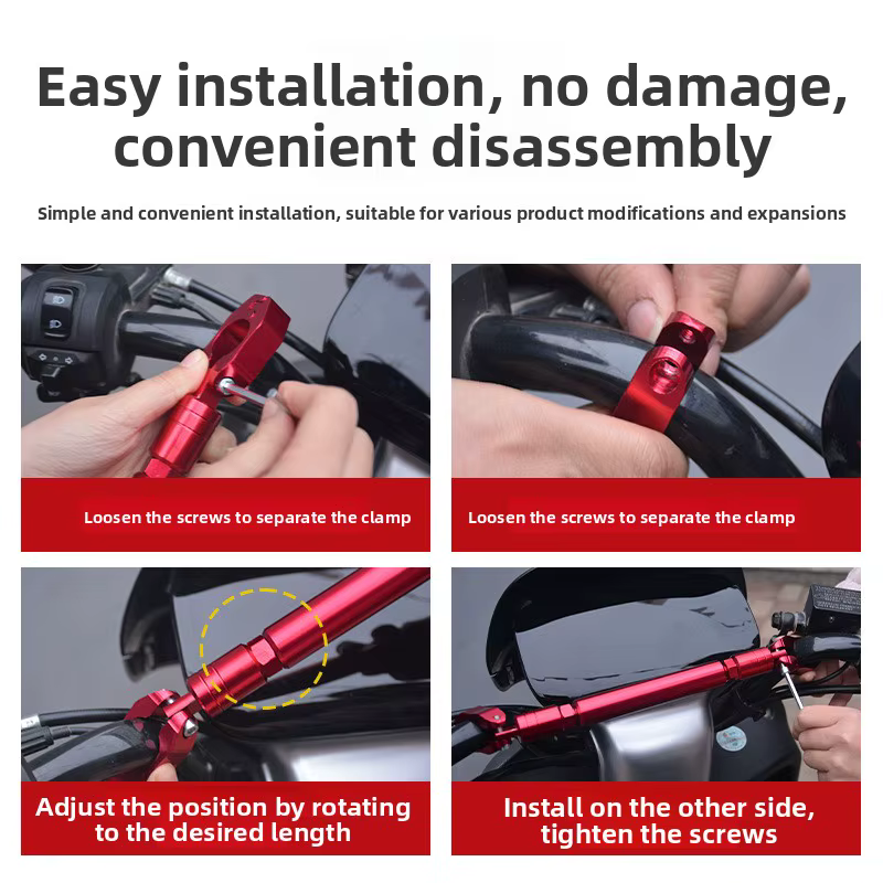 Support de barre d'extension de guidon de véhicule électrique, extension de tige d'équilibre de renforcement pour modification de moto réglable S...