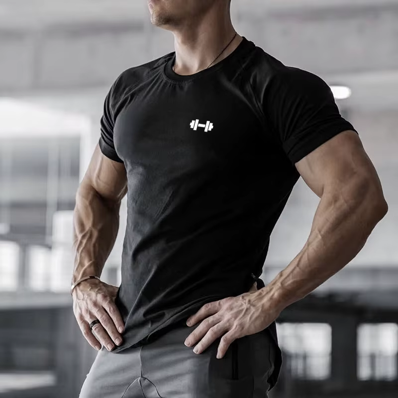 Gym Bodybuilding entraînement Muscle vêtements de sport hommes décontracté à manches courtes coton