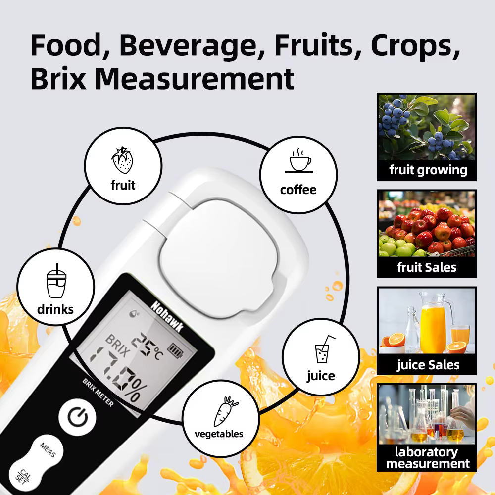 Réfractomètre numérique LCD Nohawk Brix, mesureur de sucre rechargeable pour mesurer la teneur en sucre liquide des boissons aux fruits
