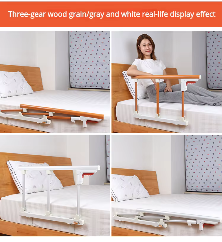 Barre de lit pliable en alliage d'aluminium à 3 sections, finition imitation bois, barrière de sécurité pour lit