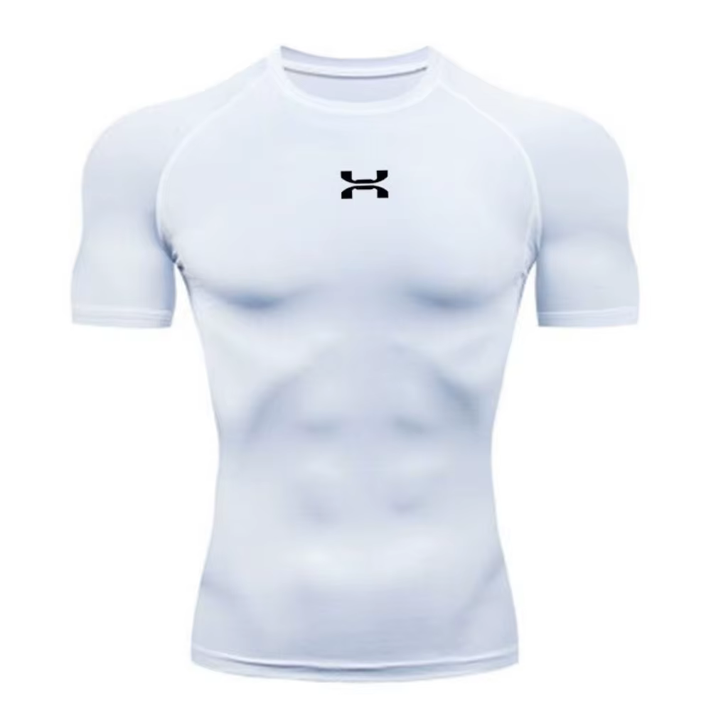 Vêtements de fitness, sweat-shirt de compression d'été à manches courtes pour hommes
