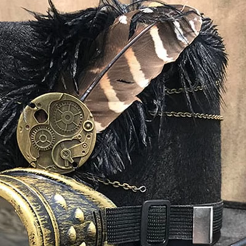 Steampunk chapeau haut-de-forme en feutre laine chapeau victorien avec lunettes plumes Costume unisexe casquette gothique