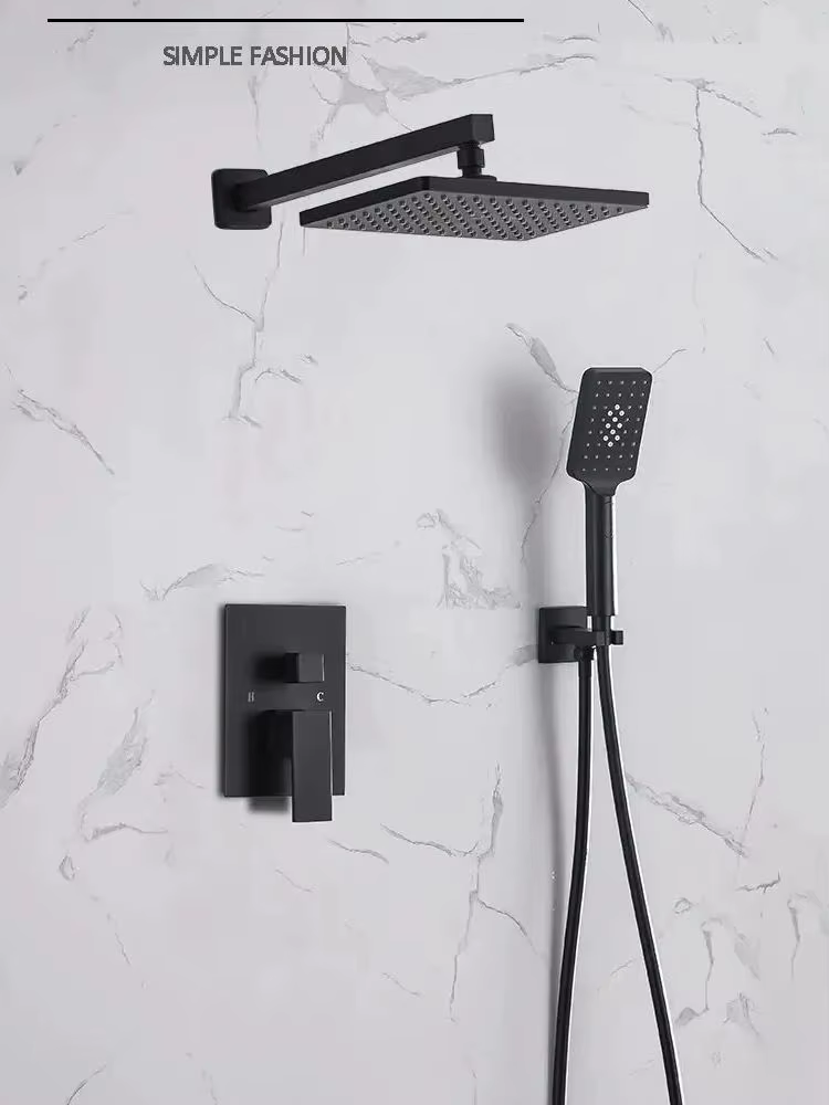 Système de douche dissimulé noir, cascade de pluie, salle de bains, ensemble de robinets de douche encastrés avec bec de baignoire