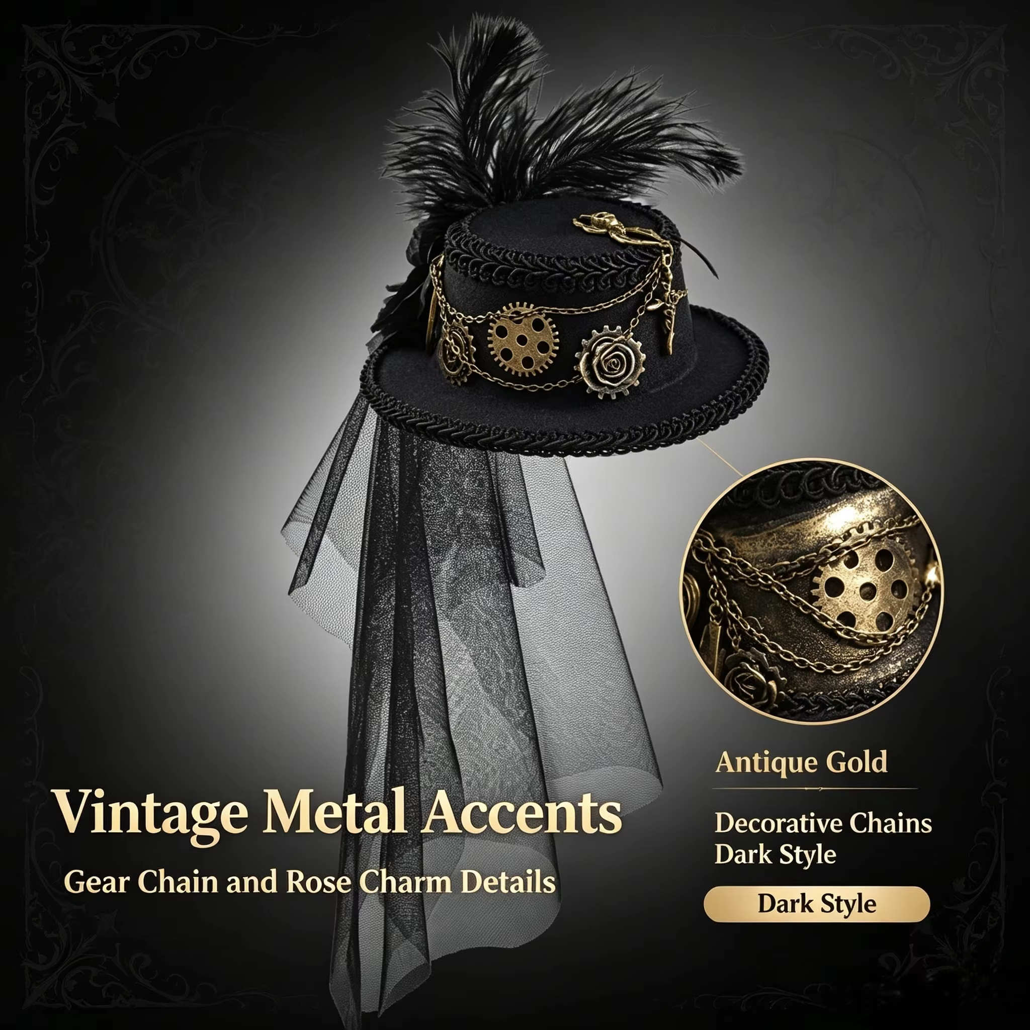 Chapeaux steampunk, voile noir, chapeau haut-de-forme steampunk, chapeau steampunk, accessoires steampunk, fête d'Halloween