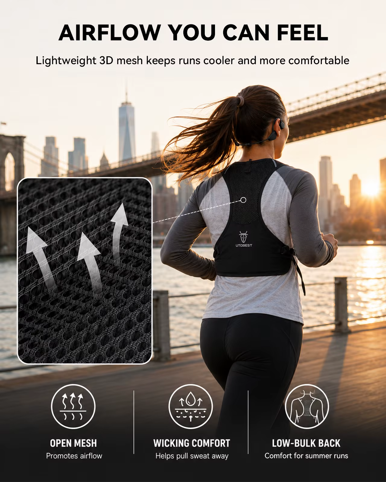 UTOBEST UTR112 Gilet de course sur sentier Pack d'hydratation ultra léger