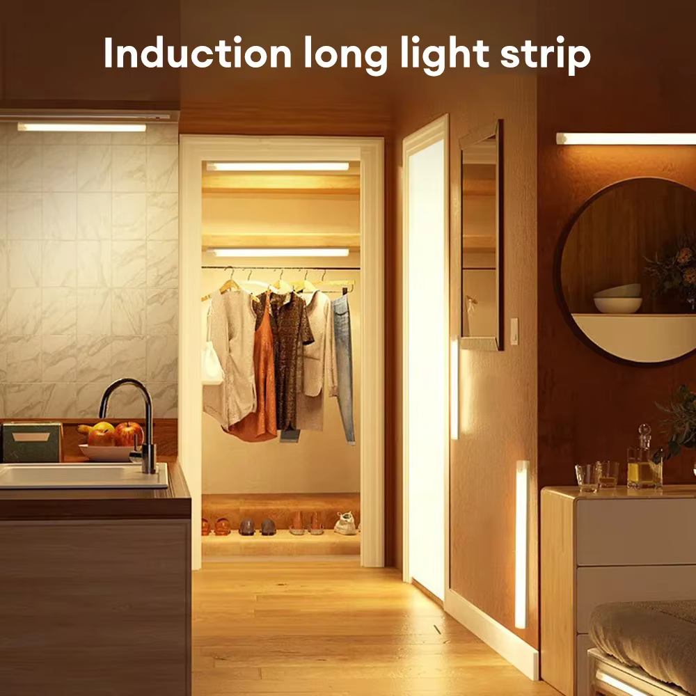 LED détecteur de mouvement lumière sans fil LED veilleuse Type C lumière Rechargeable armoire armoire lampe escalier rétro-éclairage pour cuisine