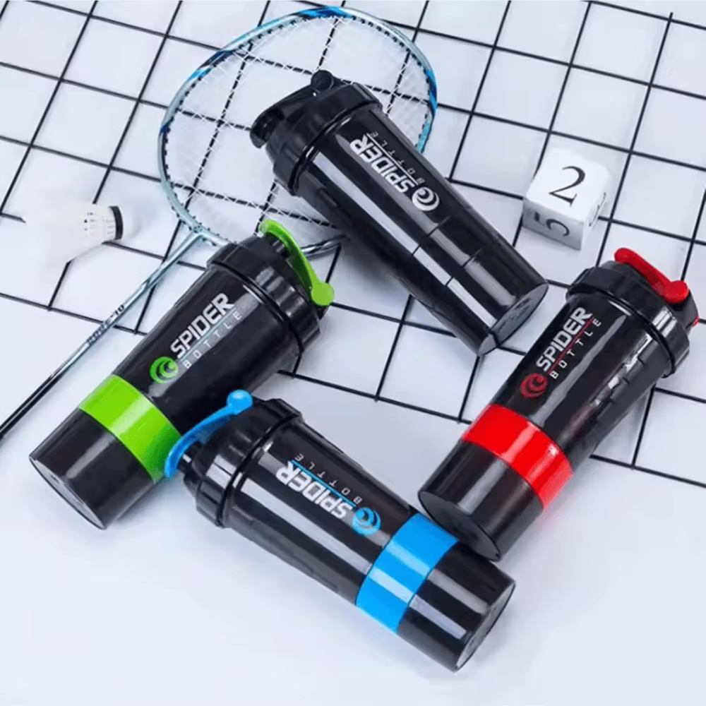 Bouteille Shaker à 3 Couches en Plastique pour Exercice de Musculation