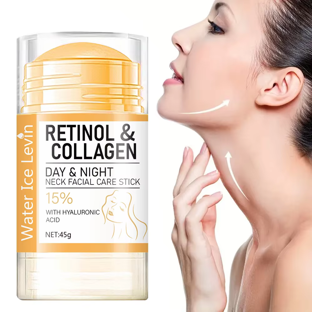 Stick de soin pour le cou et le visage au rétinol et au collagène. Hydratation jour et nuit. Boost d'acide hyaluronique à 15 %. Humidificateur portable multifonctionnel. 45g